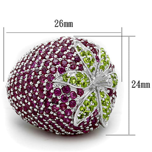 LOS774 - Rhodium 925 Sterling Silver Ring with AAA Grade CZ  in Multi Color Alamode