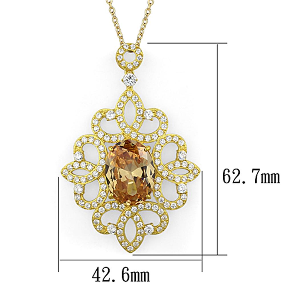 LOS784 - Gold 925 Sterling Silver Chain Pendant with AAA Grade CZ  in Champagne-1