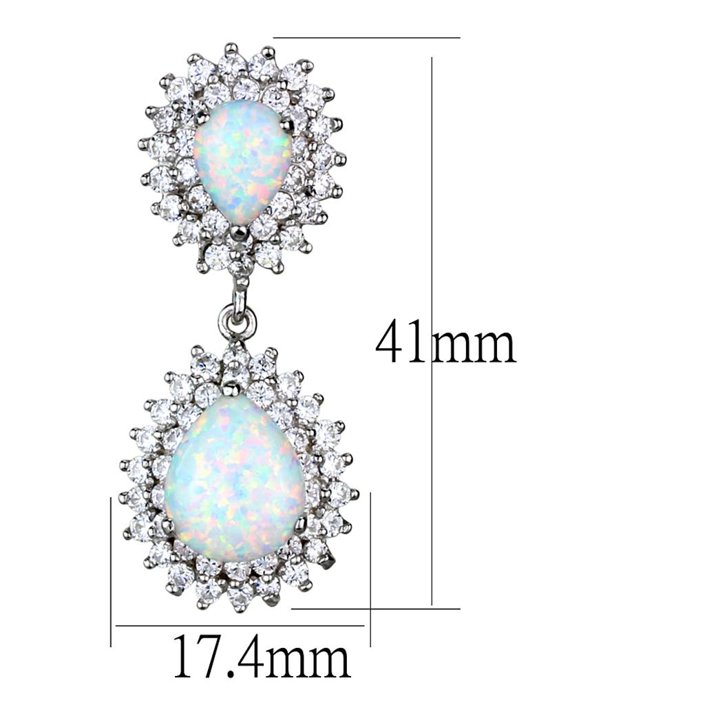 LOS879 - Rhodium 925 Sterling Silver Earrings with Semi-Precious Opal in Aurora Borealis (Rainbow Effect) Alamode