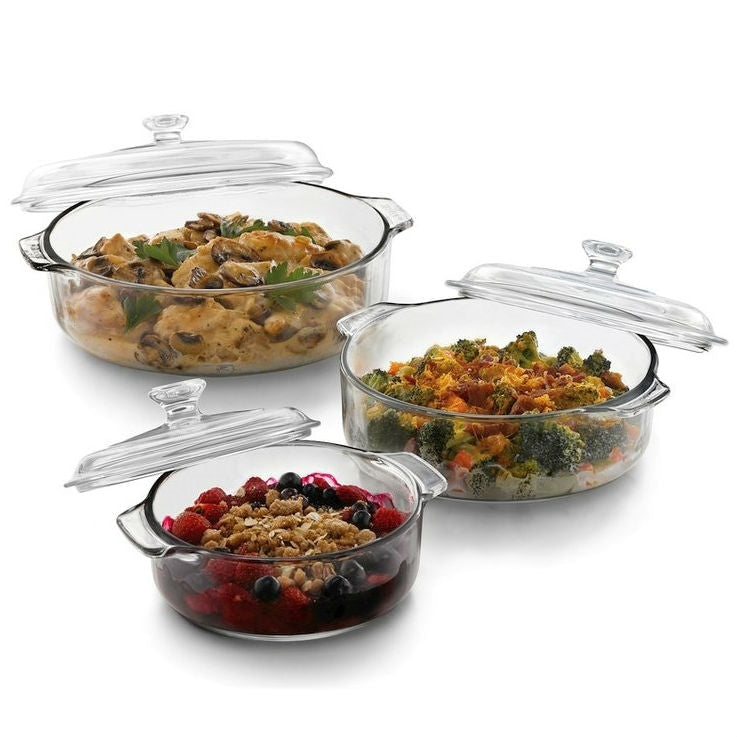 6-Piece Round Glass Casserole Cookware Bakeware Set with Lids FastFurnishings
