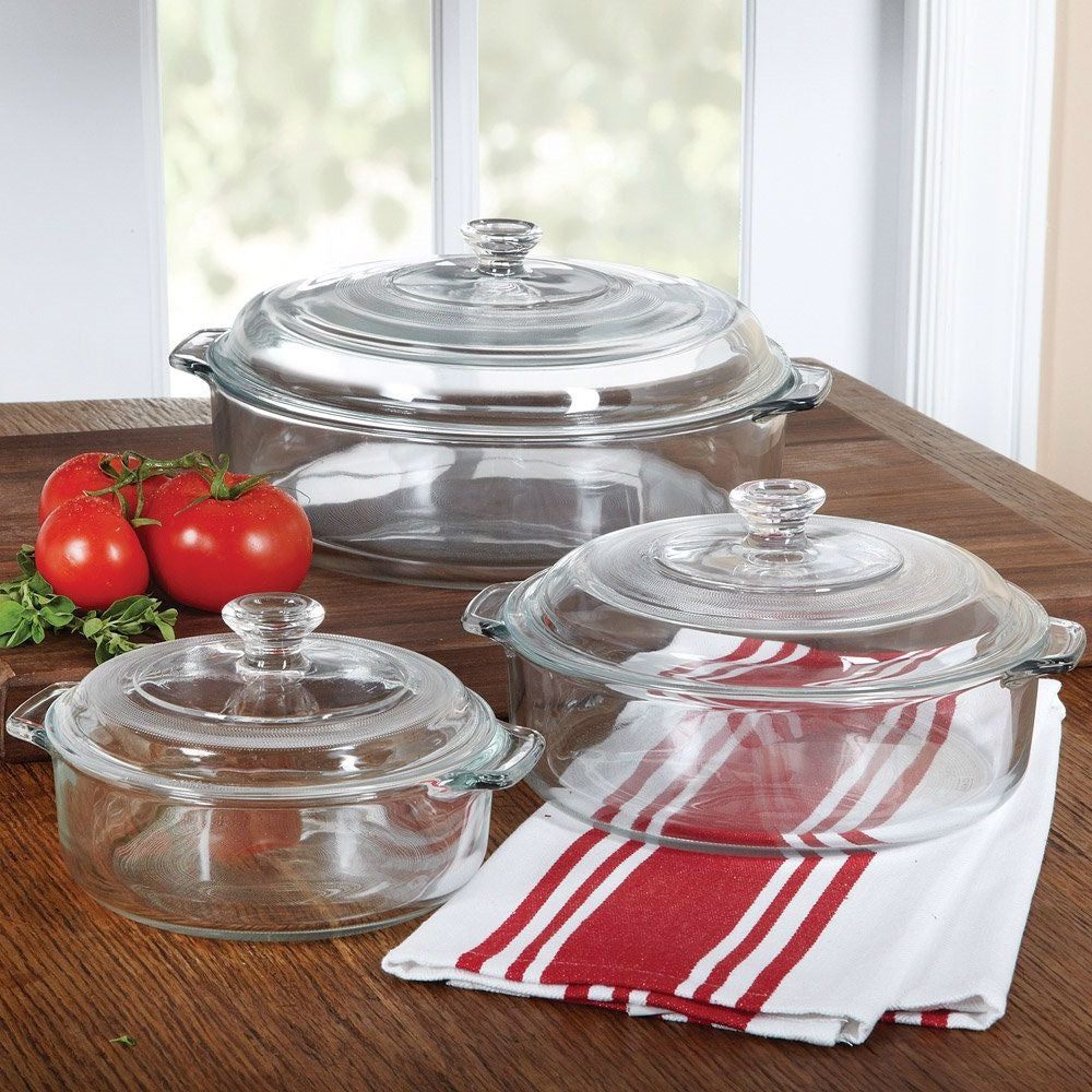 6-Piece Round Glass Casserole Cookware Bakeware Set with Lids FastFurnishings