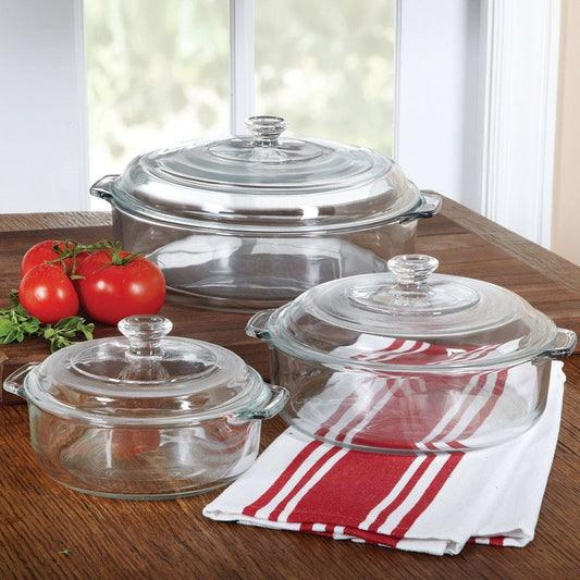 6-Piece Round Glass Casserole Cookware Bakeware Set with Lids FastFurnishings