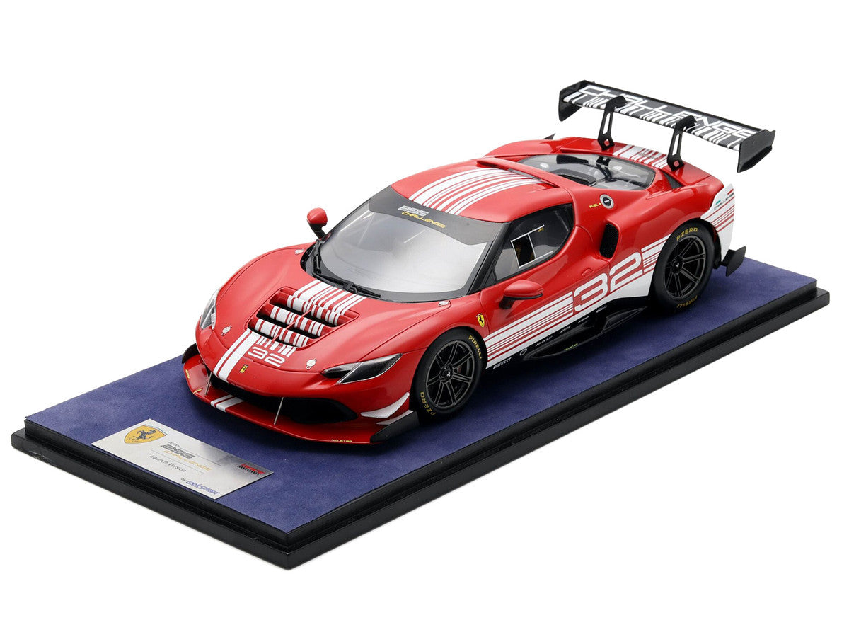 Ferrari 296 GT3 Challenge #32 "Launch Version" Red with White Stripes with Acrylic Display Case 1/18 Model Car by LookSmart LookSmart