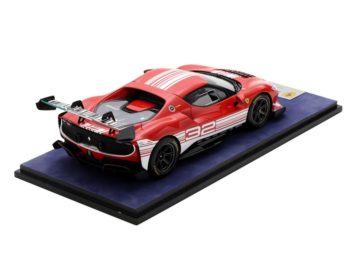 Ferrari 296 GT3 Challenge #32 "Launch Version" Red with White Stripes with Acrylic Display Case 1/18 Model Car by LookSmart LookSmart