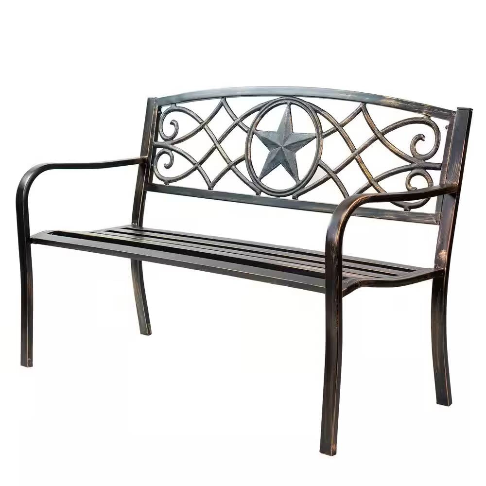 Powder Coated Steel 4-ft. Outdoor Patio Garden Bench in Bronze Metal Finish FastFurnishings