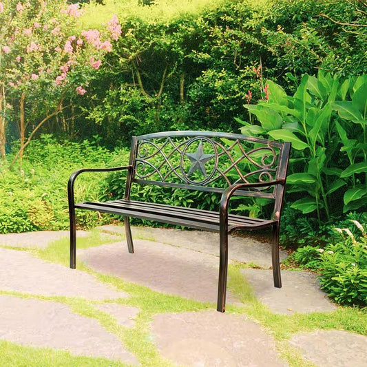 Powder Coated Steel 4-ft. Outdoor Patio Garden Bench in Bronze Metal Finish FastFurnishings