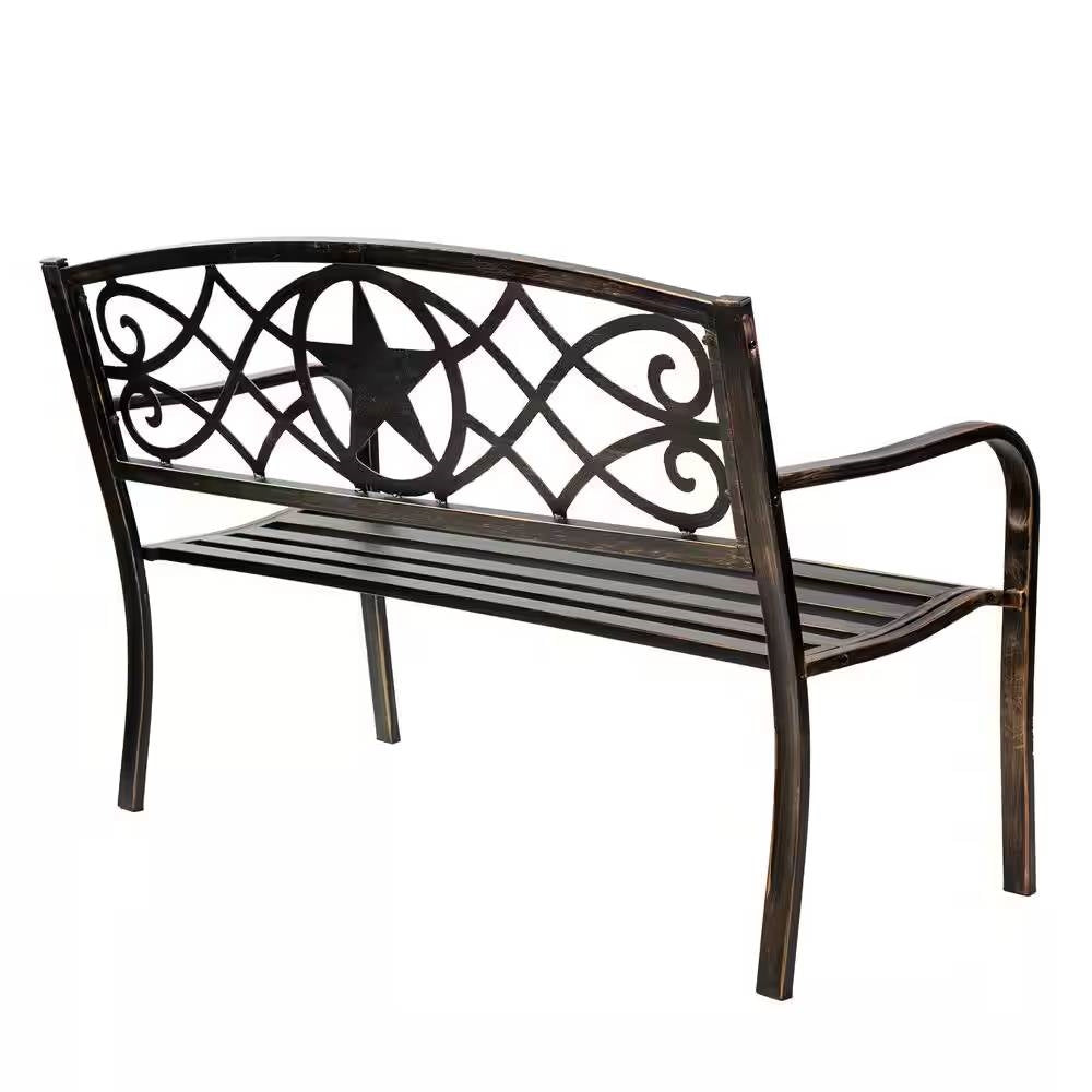 Powder Coated Steel 4-ft. Outdoor Patio Garden Bench in Bronze Metal Finish FastFurnishings