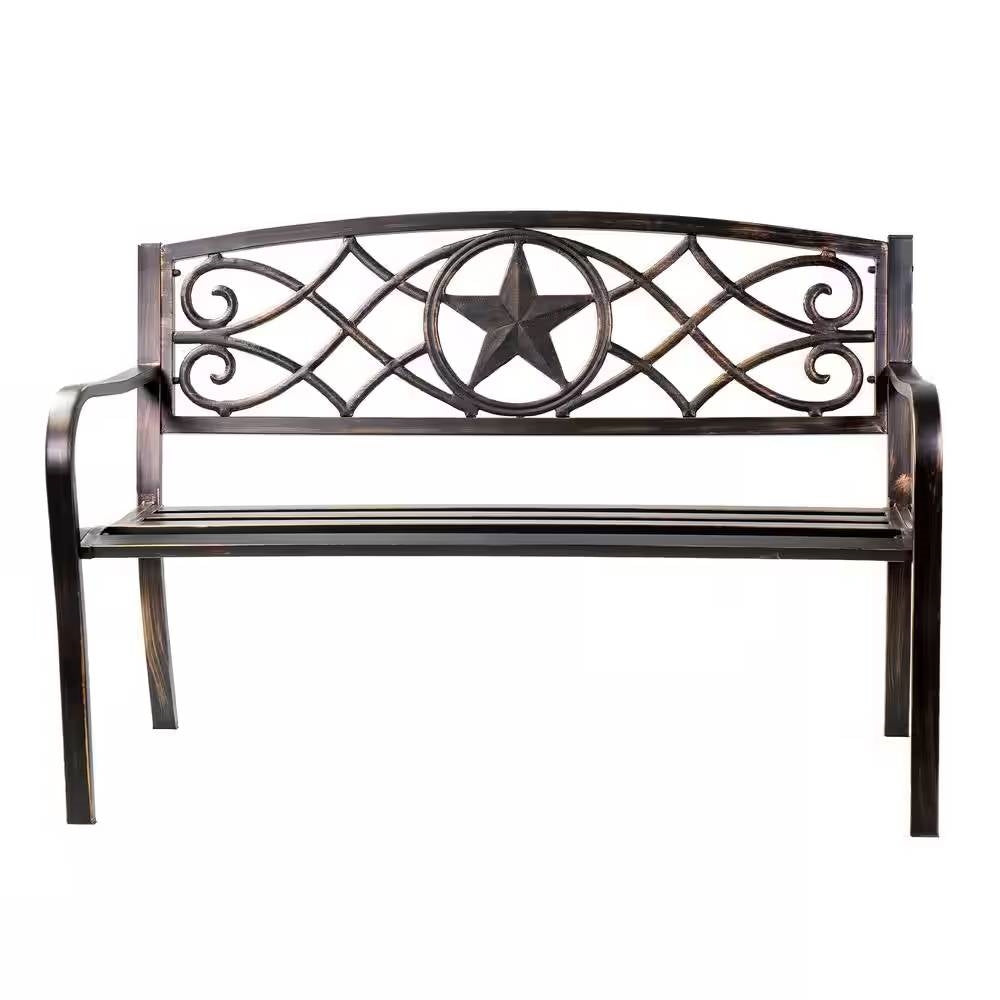 Powder Coated Steel 4-ft. Outdoor Patio Garden Bench in Bronze Metal Finish FastFurnishings