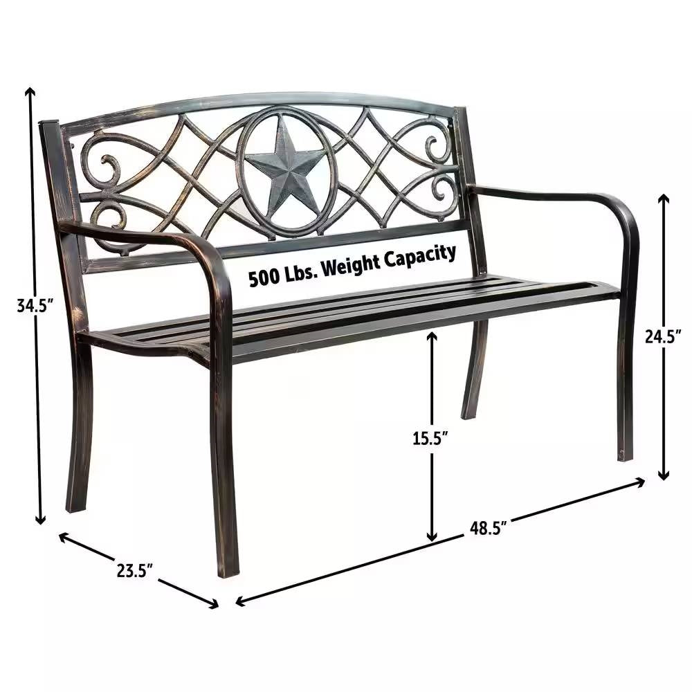 Powder Coated Steel 4-ft. Outdoor Patio Garden Bench in Bronze Metal Finish FastFurnishings