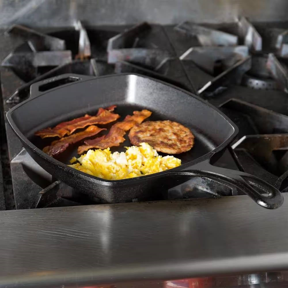 10.5-inch Square Cast Iron Skillet Frying Pan - Made in USA FastFurnishings