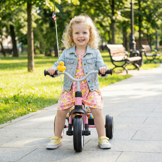 Glowing Wheels Toddler Tricycle  Foldable Kids Trike with Basket and Duck Bell W2B