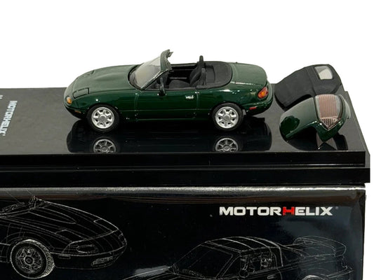 Mazda MX-5 Miata (NA) Convertible British Racing Green 1/64 Diecast Model Car by MotorHelix Motorhelix