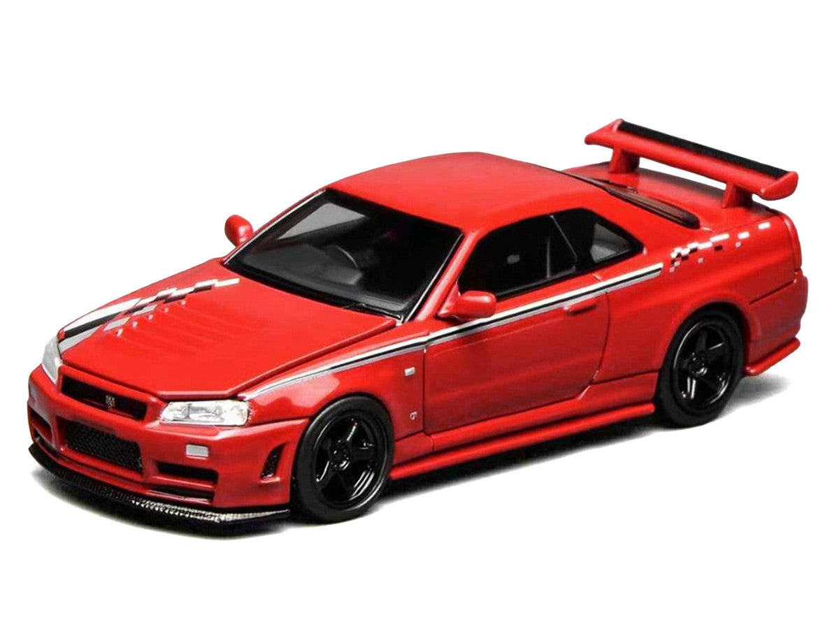 Nissan Skyline GT-R (R34) Nismo RHD (Right Hand Drive) Custom Red with Stripes "Senior 64" Series 1/64 Diecast Model Car by MotorHelix Motorhelix