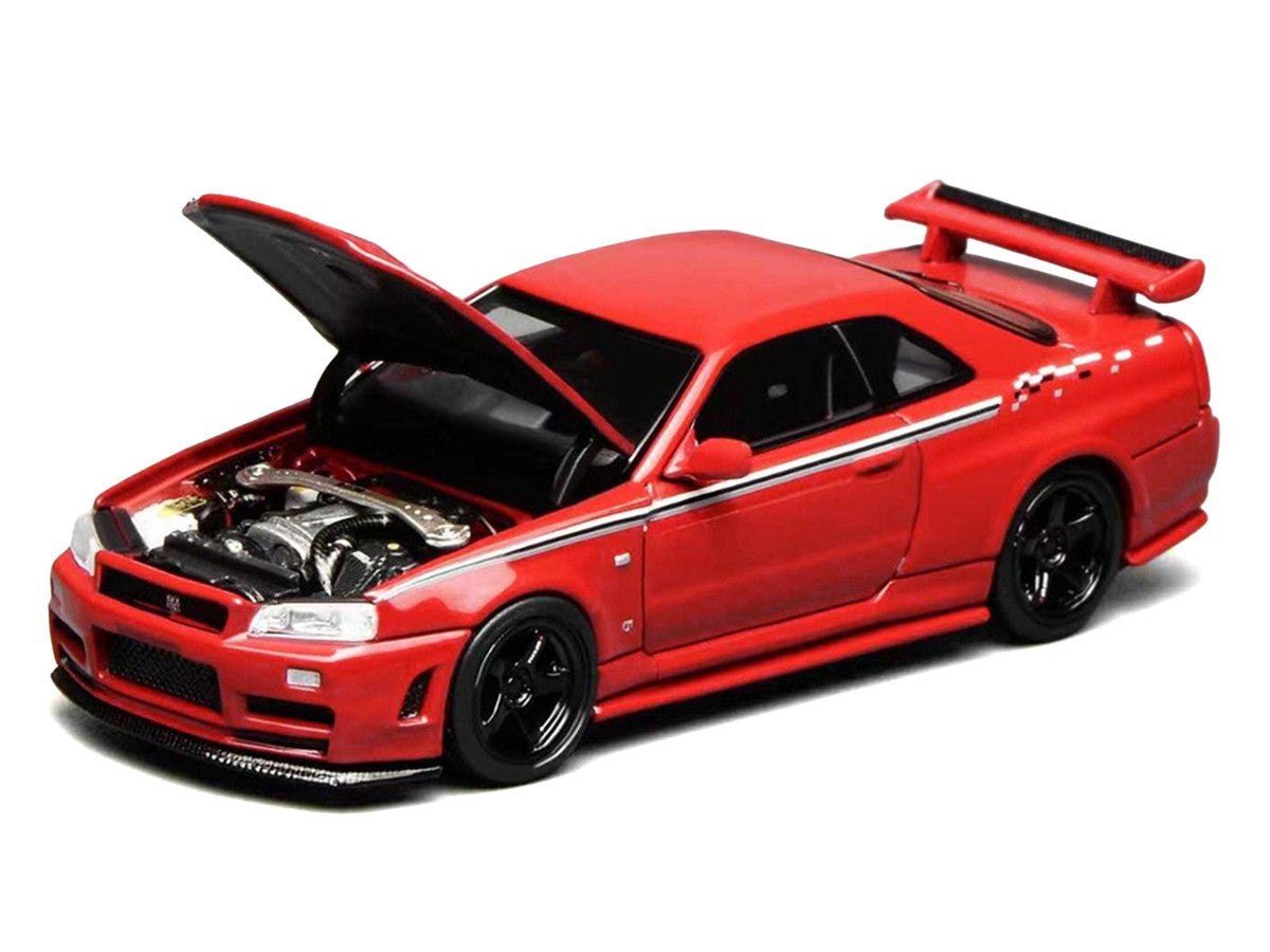 Nissan Skyline GT-R (R34) Nismo RHD (Right Hand Drive) Custom Red with Stripes "Senior 64" Series 1/64 Diecast Model Car by MotorHelix Motorhelix