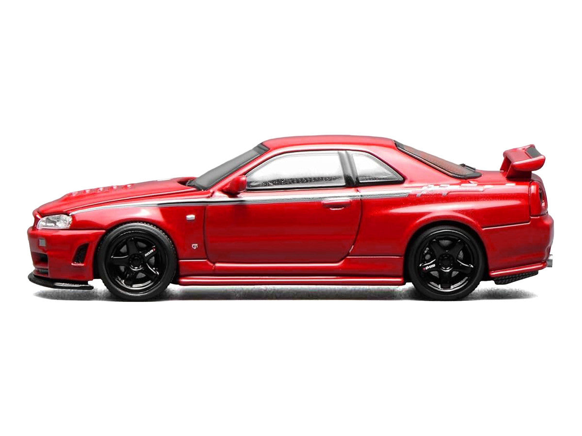 Nissan Skyline GT-R (R34) Nismo RHD (Right Hand Drive) Custom Red with Stripes "Senior 64" Series 1/64 Diecast Model Car by MotorHelix Motorhelix
