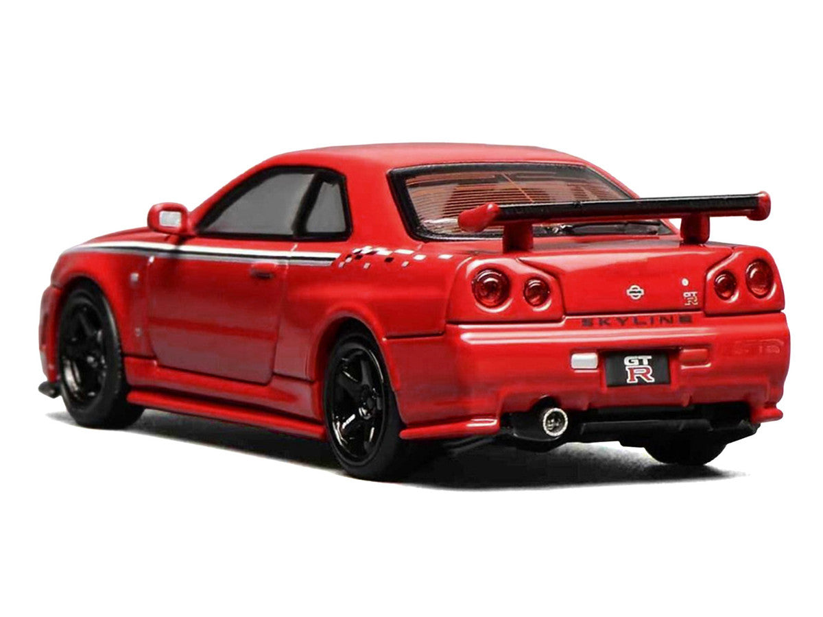 Nissan Skyline GT-R (R34) Nismo RHD (Right Hand Drive) Custom Red with Stripes "Senior 64" Series 1/64 Diecast Model Car by MotorHelix Motorhelix