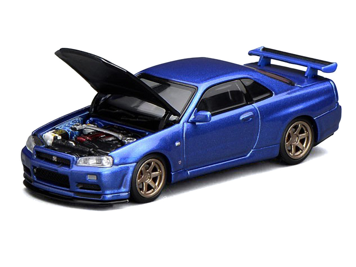 Nissan Skyline GT-R (R34) V-Spec II RHD (Right Hand Drive) Bayside Blue Metallic with Carbon Hood "Senior 64" Series 1/64 Diecast Model Car by MotorHelix-2
