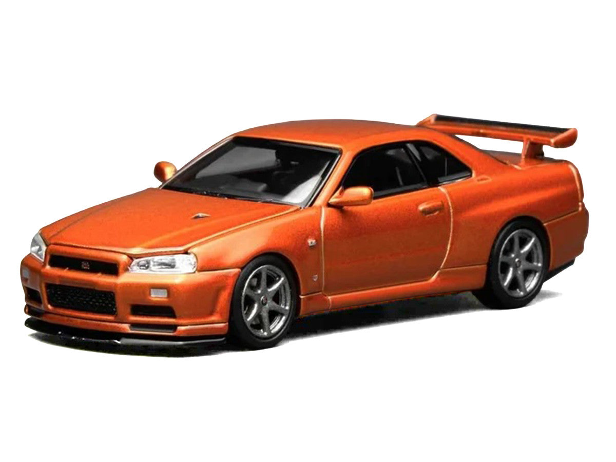 Nissan Skyline GT-R (R34) V-Spec II RHD (Right Hand Drive) Orange Metallic "Senior 64" Series 1/64 Diecast Model Car by MotorHelix Motorhelix