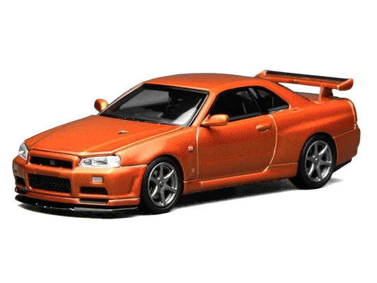 Nissan Skyline GT-R (R34) V-Spec II RHD (Right Hand Drive) Orange Metallic "Senior 64" Series 1/64 Diecast Model Car by MotorHelix Motorhelix
