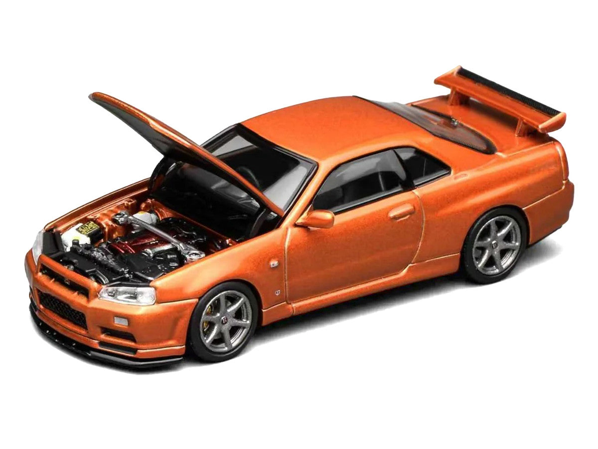 Nissan Skyline GT-R (R34) V-Spec II RHD (Right Hand Drive) Orange Metallic "Senior 64" Series 1/64 Diecast Model Car by MotorHelix Motorhelix