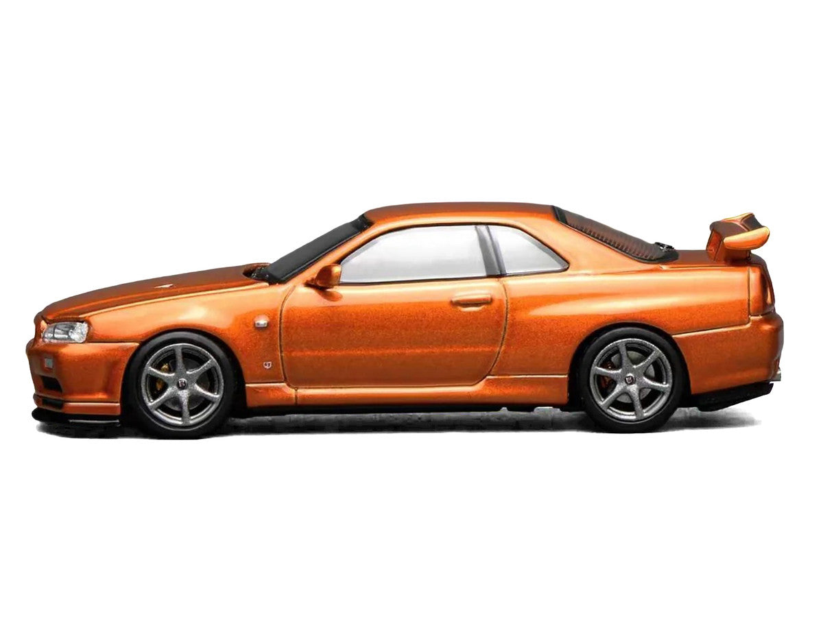 Nissan Skyline GT-R (R34) V-Spec II RHD (Right Hand Drive) Orange Metallic "Senior 64" Series 1/64 Diecast Model Car by MotorHelix Motorhelix