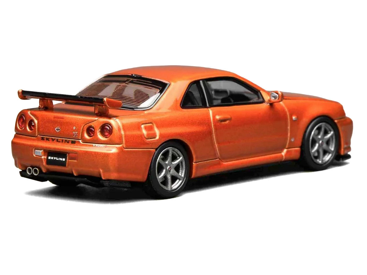 Nissan Skyline GT-R (R34) V-Spec II RHD (Right Hand Drive) Orange Metallic "Senior 64" Series 1/64 Diecast Model Car by MotorHelix Motorhelix