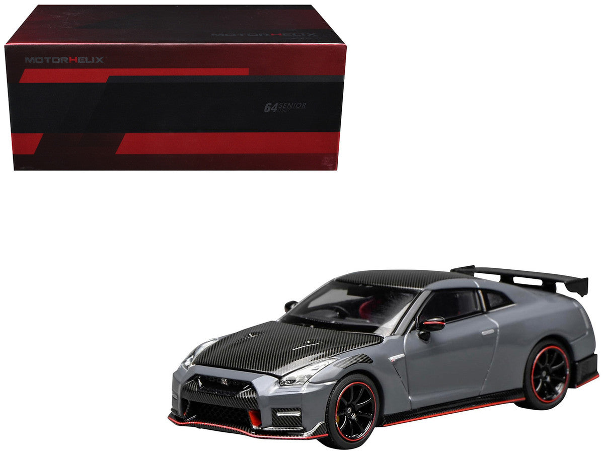 2022 Nissan GT-R Nismo (R35) RHD (Right Hand Drive) Stealth Gray with Carbon Hood and Top "Senior 64" Series 1/64 Diecast Model Car by MotorHelix Motorhelix