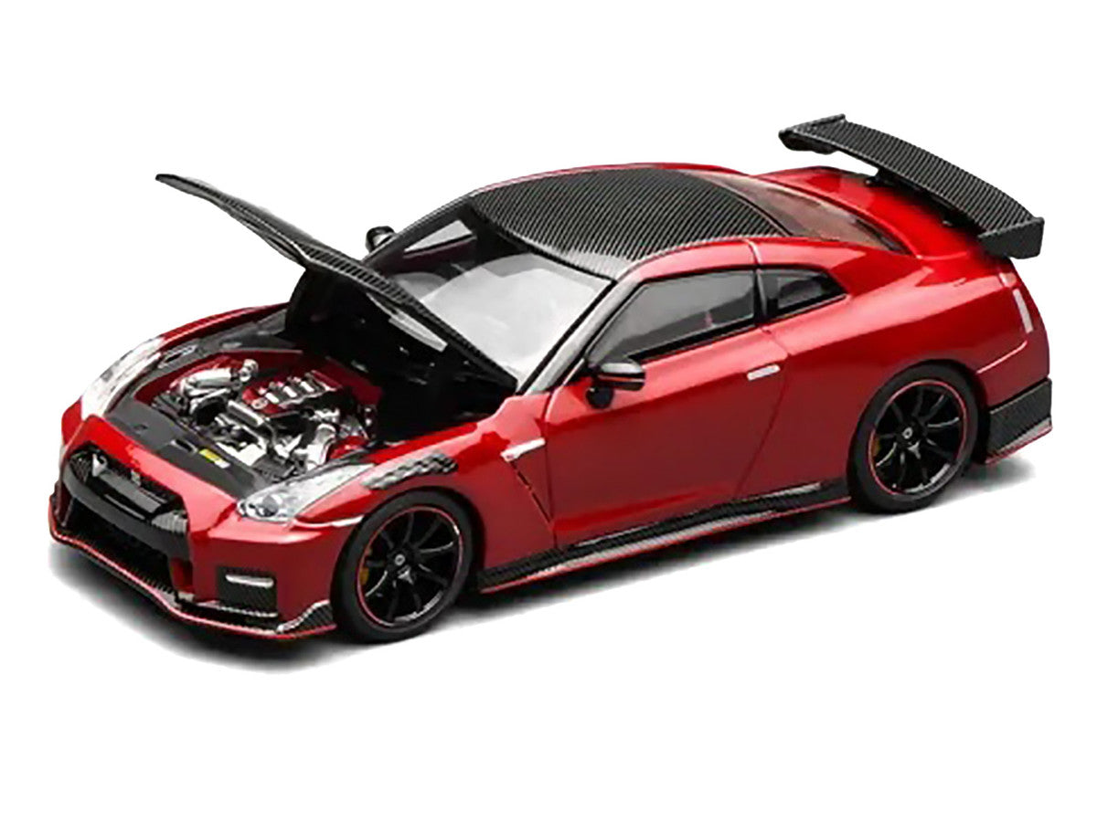 2022 Nissan GT-R Nismo (R35) RHD (Right Hand Drive) Vibrant Red with Carbon Hood and Top "Senior 64" Series 1/64 Diecast Model Car by MotorHelix Motorhelix