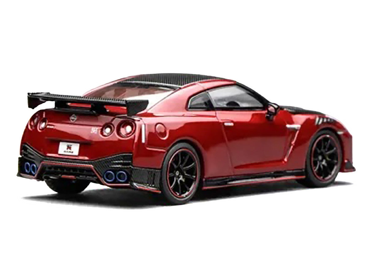 2022 Nissan GT-R Nismo (R35) RHD (Right Hand Drive) Vibrant Red with Carbon Hood and Top "Senior 64" Series 1/64 Diecast Model Car by MotorHelix Motorhelix