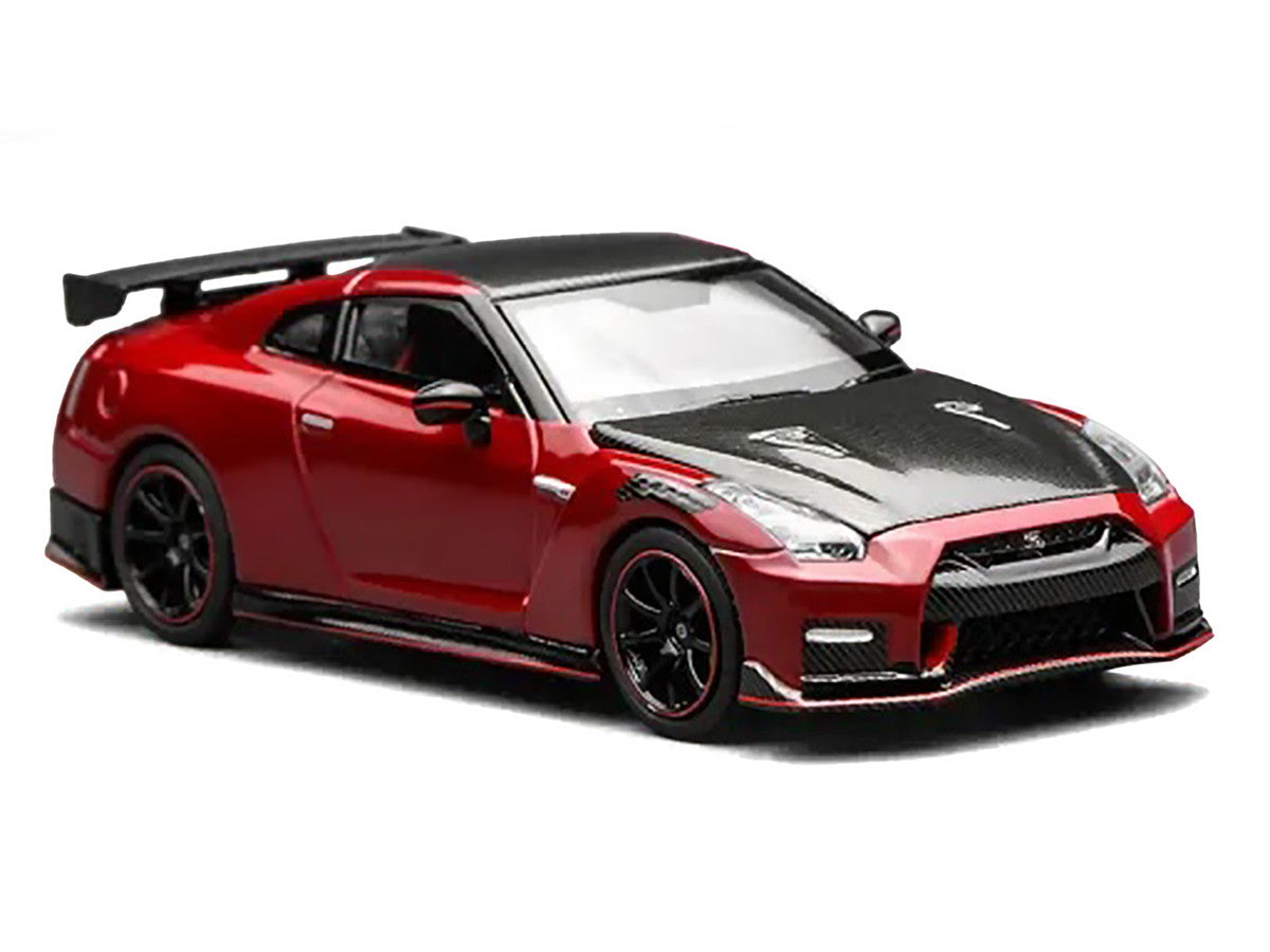 2022 Nissan GT-R Nismo (R35) RHD (Right Hand Drive) Vibrant Red with Carbon Hood and Top "Senior 64" Series 1/64 Diecast Model Car by MotorHelix Motorhelix
