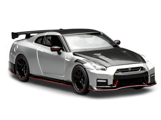 2022 Nissan GT-R Nismo (R35) RHD (Right Hand Drive) Ultimate Metal Silver Metallic with Carbon Hood and Top "Senior 64" Series 1/64 Diecast Model Car by MotorHelix Motorhelix