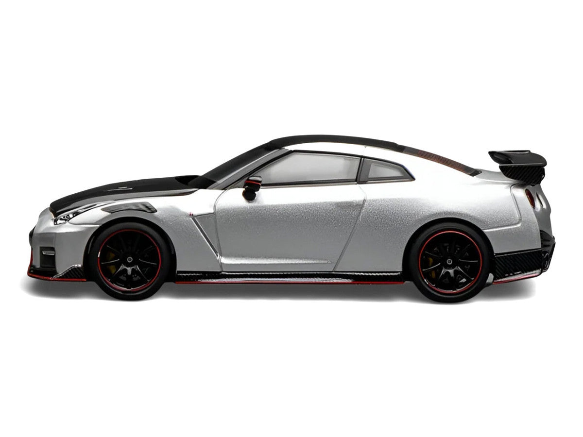 2022 Nissan GT-R Nismo (R35) RHD (Right Hand Drive) Ultimate Metal Silver Metallic with Carbon Hood and Top "Senior 64" Series 1/64 Diecast Model Car by MotorHelix Motorhelix