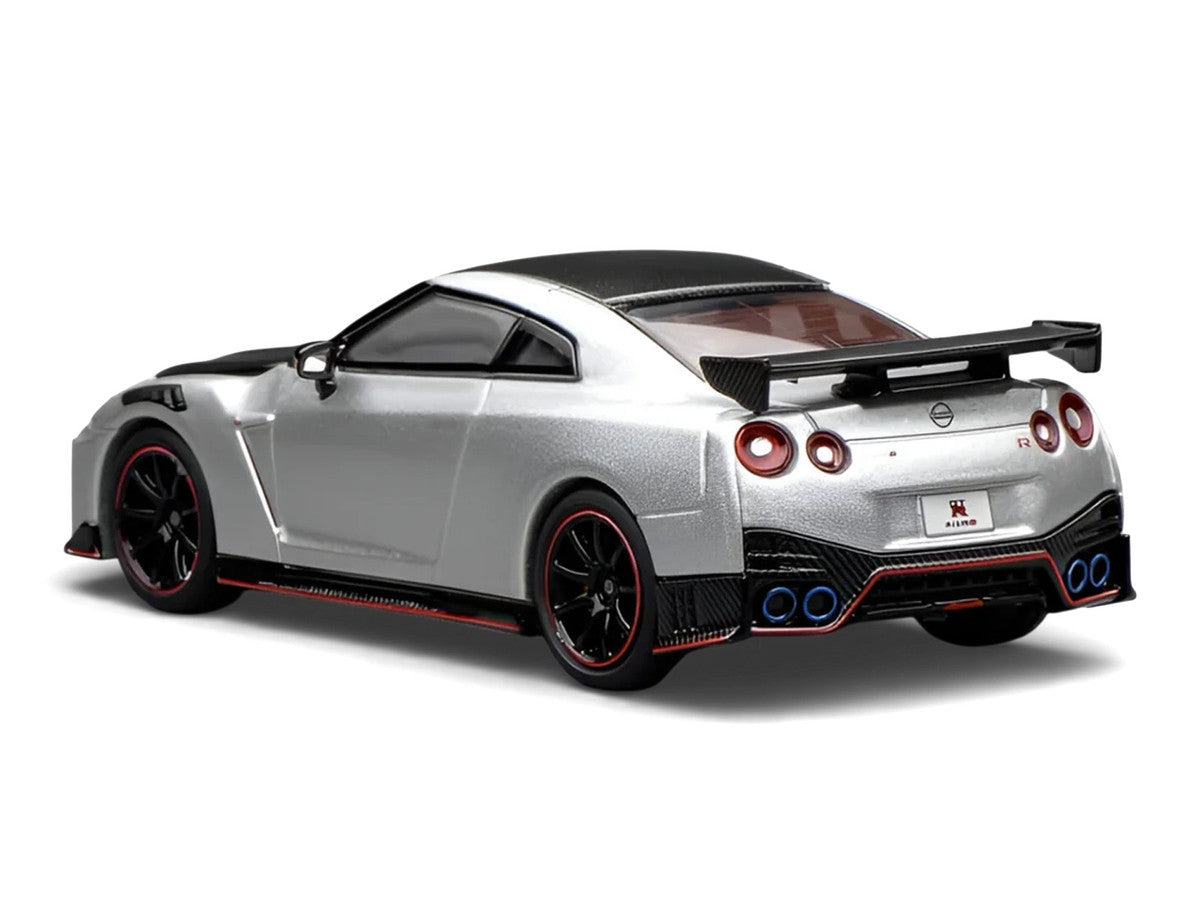 2022 Nissan GT-R Nismo (R35) RHD (Right Hand Drive) Ultimate Metal Silver Metallic with Carbon Hood and Top "Senior 64" Series 1/64 Diecast Model Car by MotorHelix Motorhelix