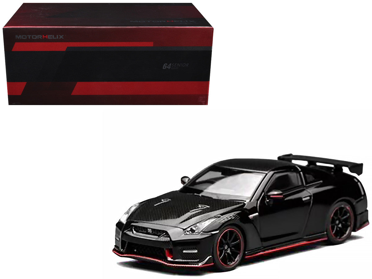 2022 Nissan GT-R Nismo (R35) RHD (Right Hand Drive) Meteor Flake Black Pearl with Carbon Hood and Top "Senior 64" Series 1/64 Diecast Model Car by MotorHelix Motorhelix