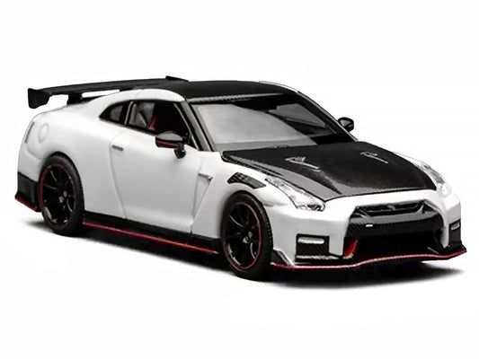 2022 Nissan GT-R Nismo (R35) RHD (Right Hand Drive) Brilliant White Pearl with Carbon Hood and Top "Senior 64" Series 1/64 Diecast Model Car by MotorHelix Motorhelix