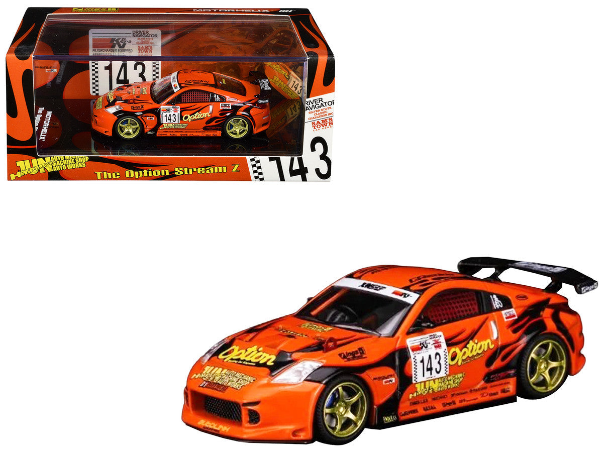 Nissan Fairlady Z RHD (Right Hand Drive) #143 "Option Stream Z" Orange with Graphics 1/64 Diecast Model Car by MotorHelix Motorhelix