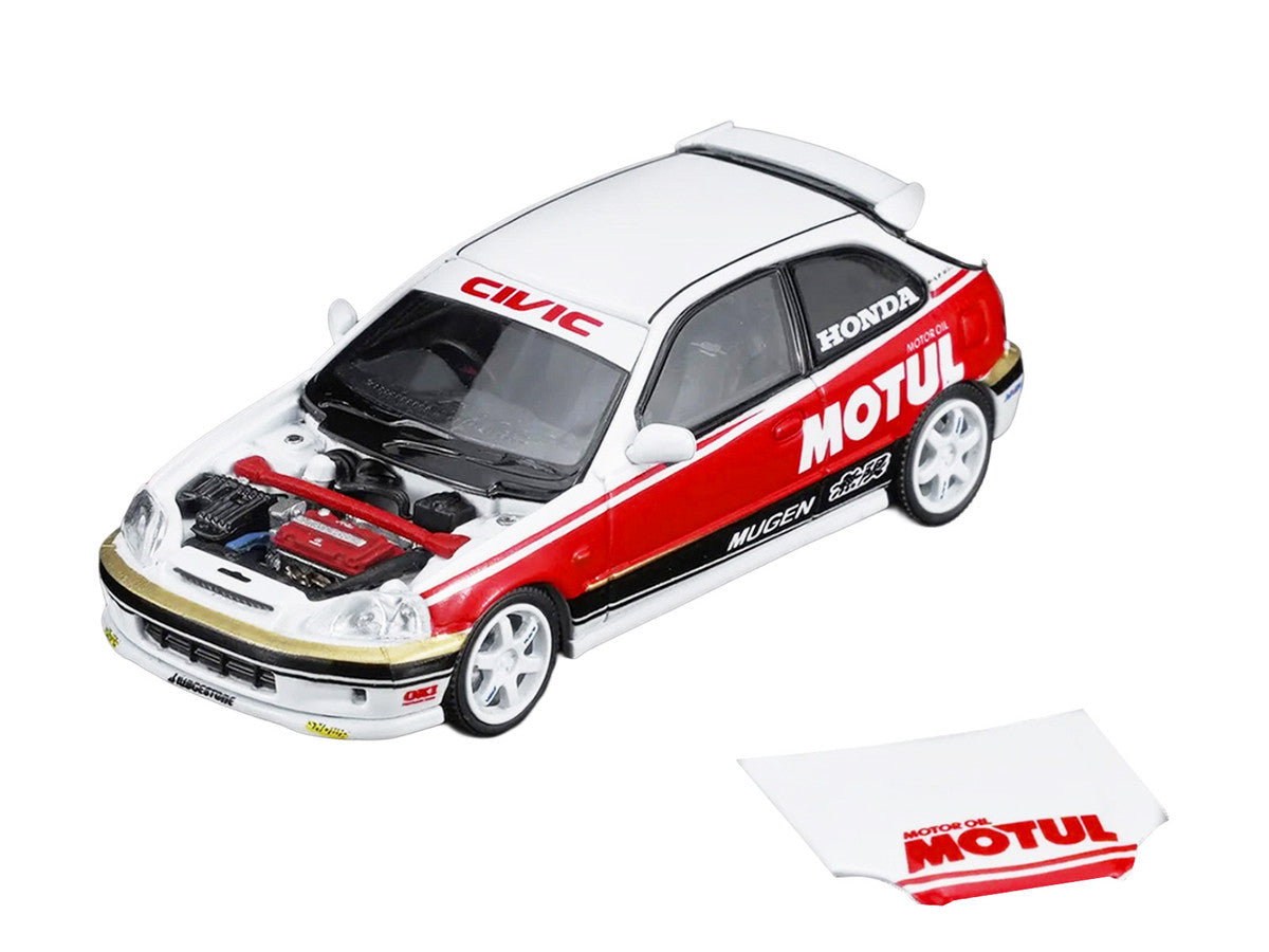 Honda Civic Type R (EK9) RHD (Right Hand Drive) "Motul" White with Black and Red Stripes 1/64 Diecast Model Car by MotorHelix Motorhelix