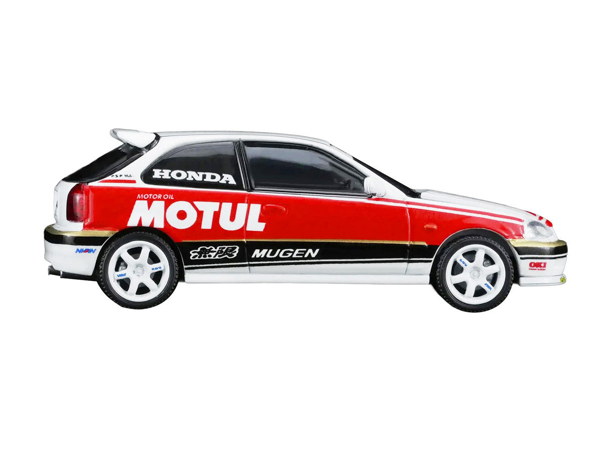 Honda Civic Type R (EK9) RHD (Right Hand Drive) "Motul" White with Black and Red Stripes 1/64 Diecast Model Car by MotorHelix Motorhelix