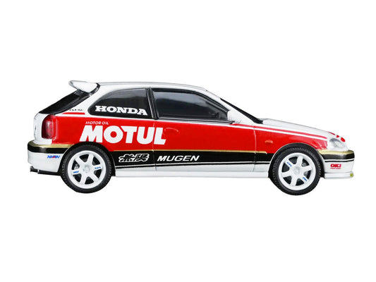 Honda Civic Type R (EK9) RHD (Right Hand Drive) "Motul" White with Black and Red Stripes 1/64 Diecast Model Car by MotorHelix Motorhelix