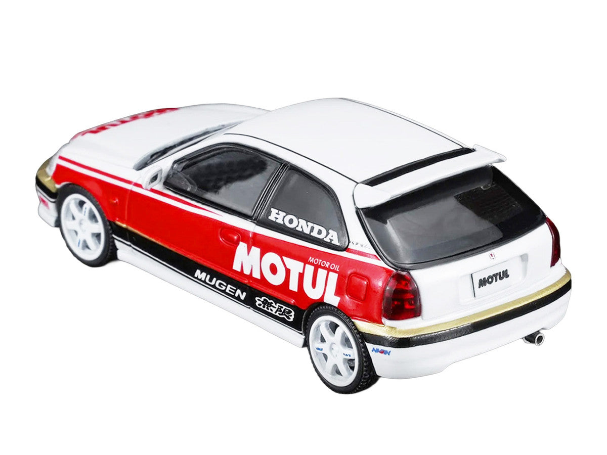 Honda Civic Type R (EK9) RHD (Right Hand Drive) "Motul" White with Black and Red Stripes 1/64 Diecast Model Car by MotorHelix Motorhelix
