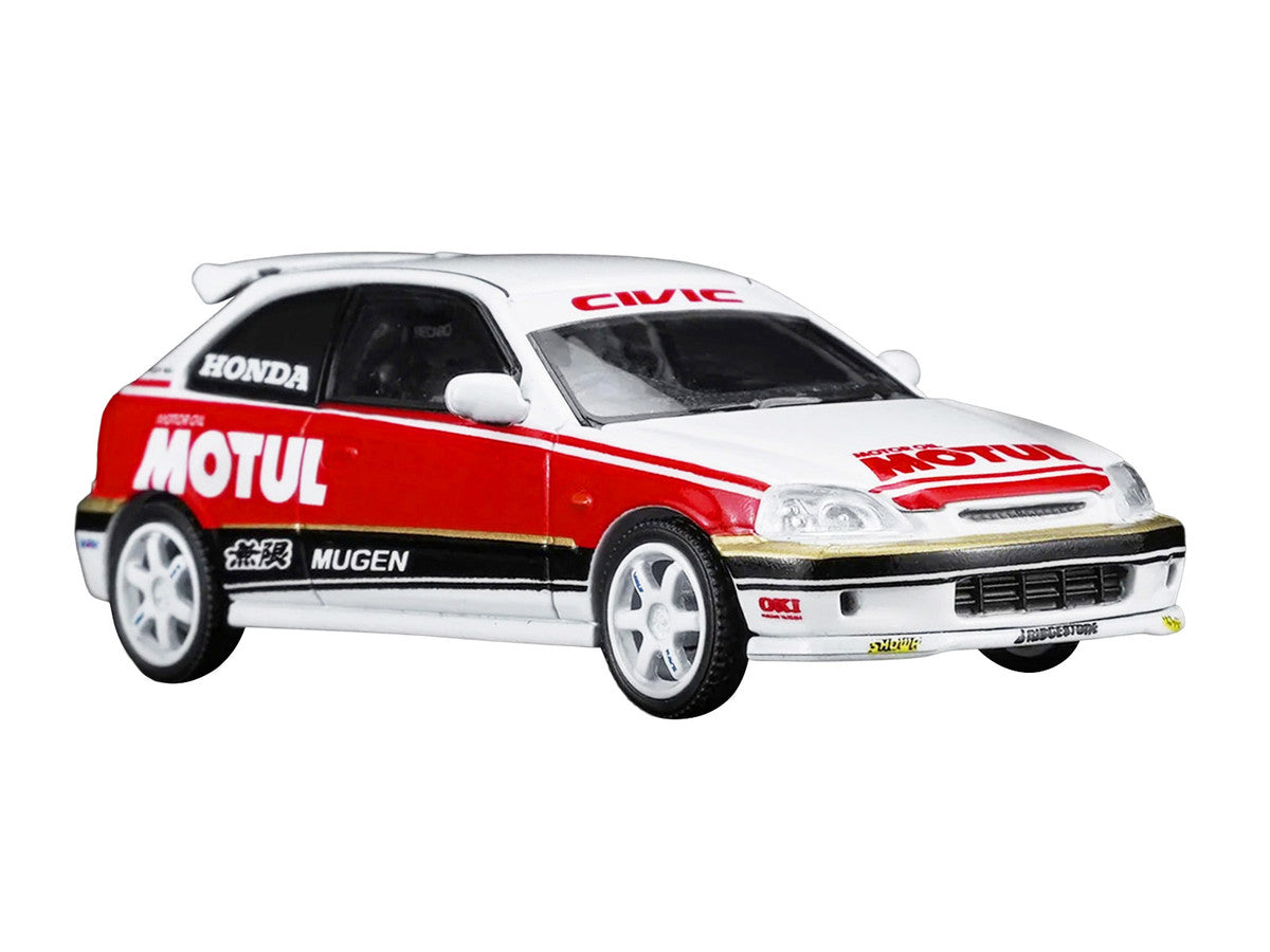 Honda Civic Type R (EK9) RHD (Right Hand Drive) "Motul" White with Black and Red Stripes 1/64 Diecast Model Car by MotorHelix Motorhelix