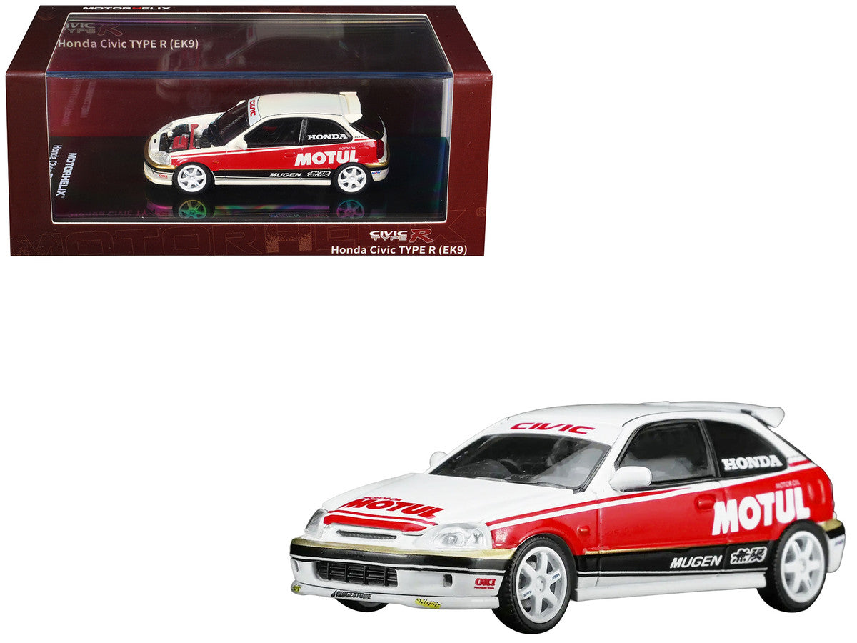 Honda Civic Type R (EK9) RHD (Right Hand Drive) "Motul" White with Black and Red Stripes 1/64 Diecast Model Car by MotorHelix Motorhelix