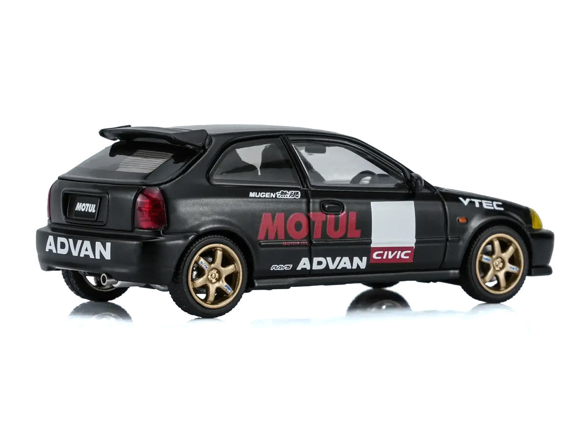 Honda Civic Type R (EK9) RHD (Right Hand Drive) "No Good Racing - Motul" Matt Black 1/64 Diecast Model Car by MotorHelix Motorhelix