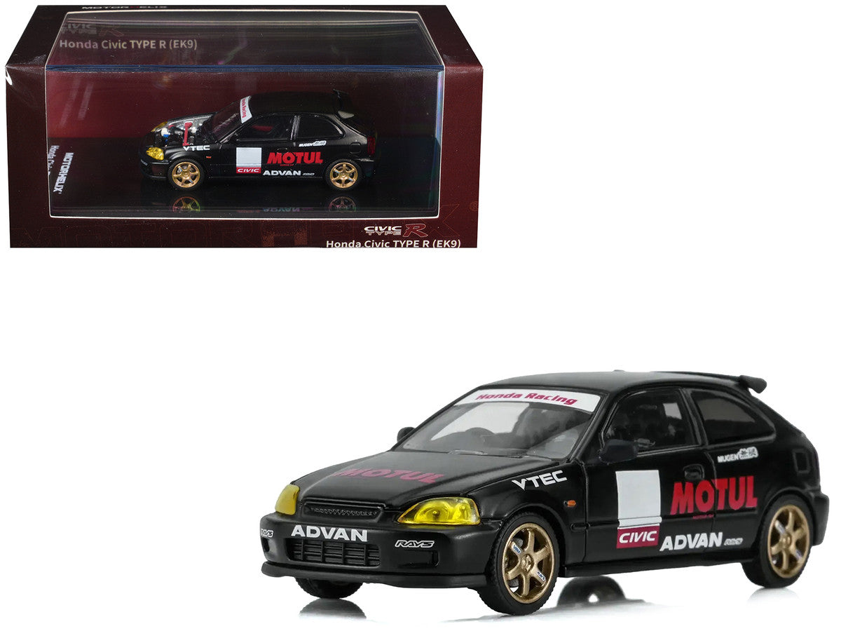 Honda Civic Type R (EK9) RHD (Right Hand Drive) "No Good Racing - Motul" Matt Black 1/64 Diecast Model Car by MotorHelix Motorhelix