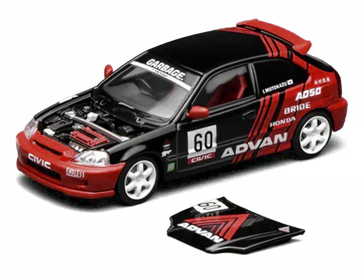 Honda Civic Type R (EK9) RHD (Right Hand Drive) #60 "Advan" Black and Red 1/64 Diecast Model Car by MotorHelix-3