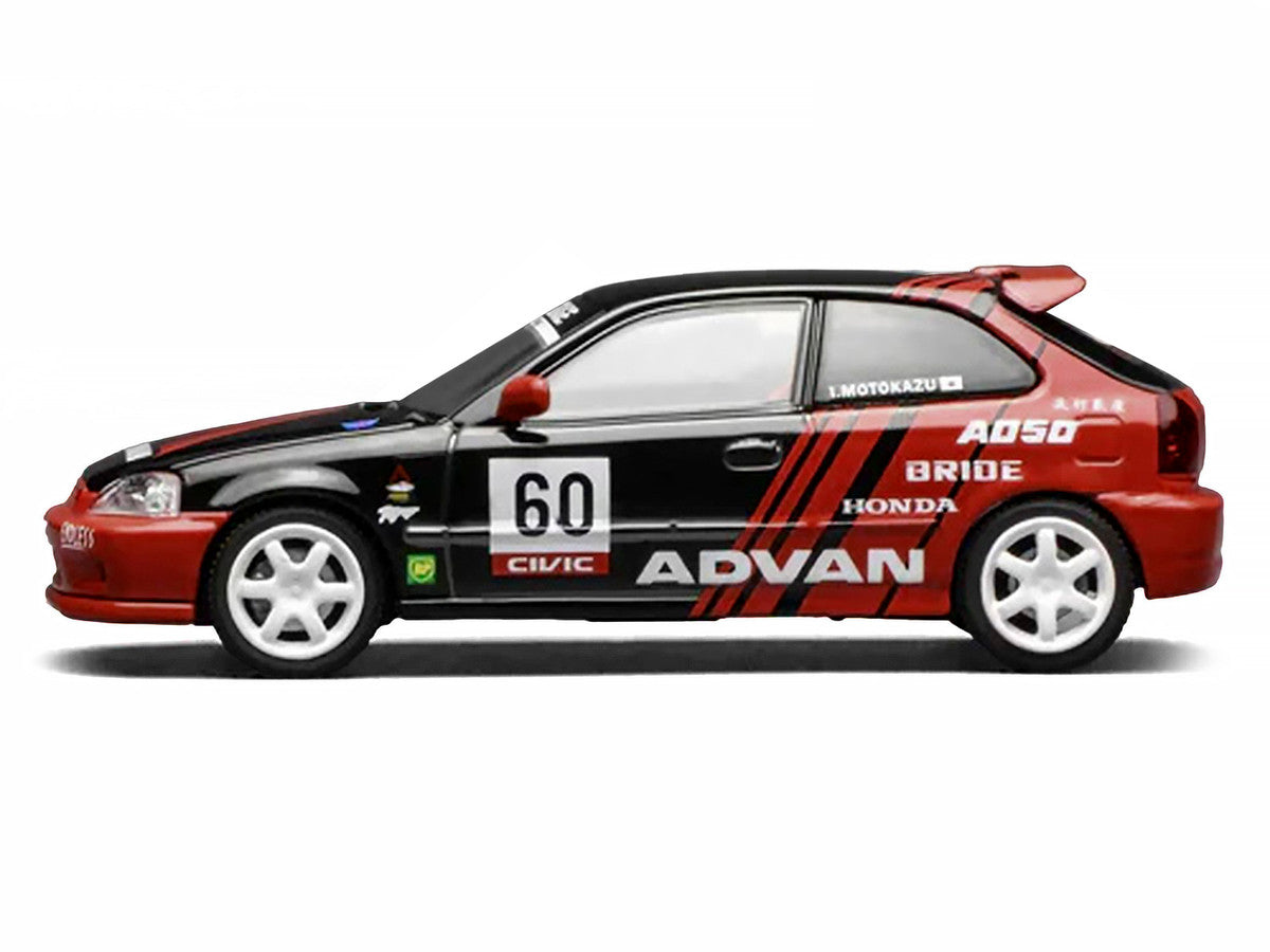 Honda Civic Type R (EK9) RHD (Right Hand Drive) #60 "Advan" Black and Red 1/64 Diecast Model Car by MotorHelix-0