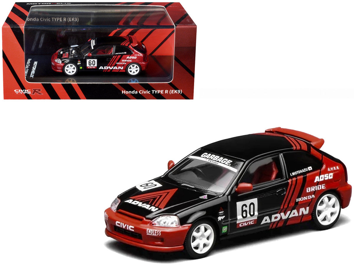 Honda Civic Type R (EK9) RHD (Right Hand Drive) #60 "Advan" Black and Red 1/64 Diecast Model Car by MotorHelix-4