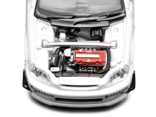 Honda Civic Type R (EK9) RHD (Right Hand Drive) "J's Racing" White 1/64 Diecast Model Car by MotorHelix Motorhelix