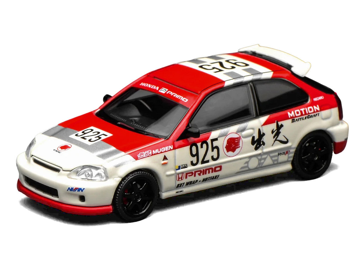 Honda Civic Type R (EK9) RHD (Right Hand Drive) #925 "Idemitsu Motion" White and Red 1/64 Diecast Model Car by MotorHelix Motorhelix
