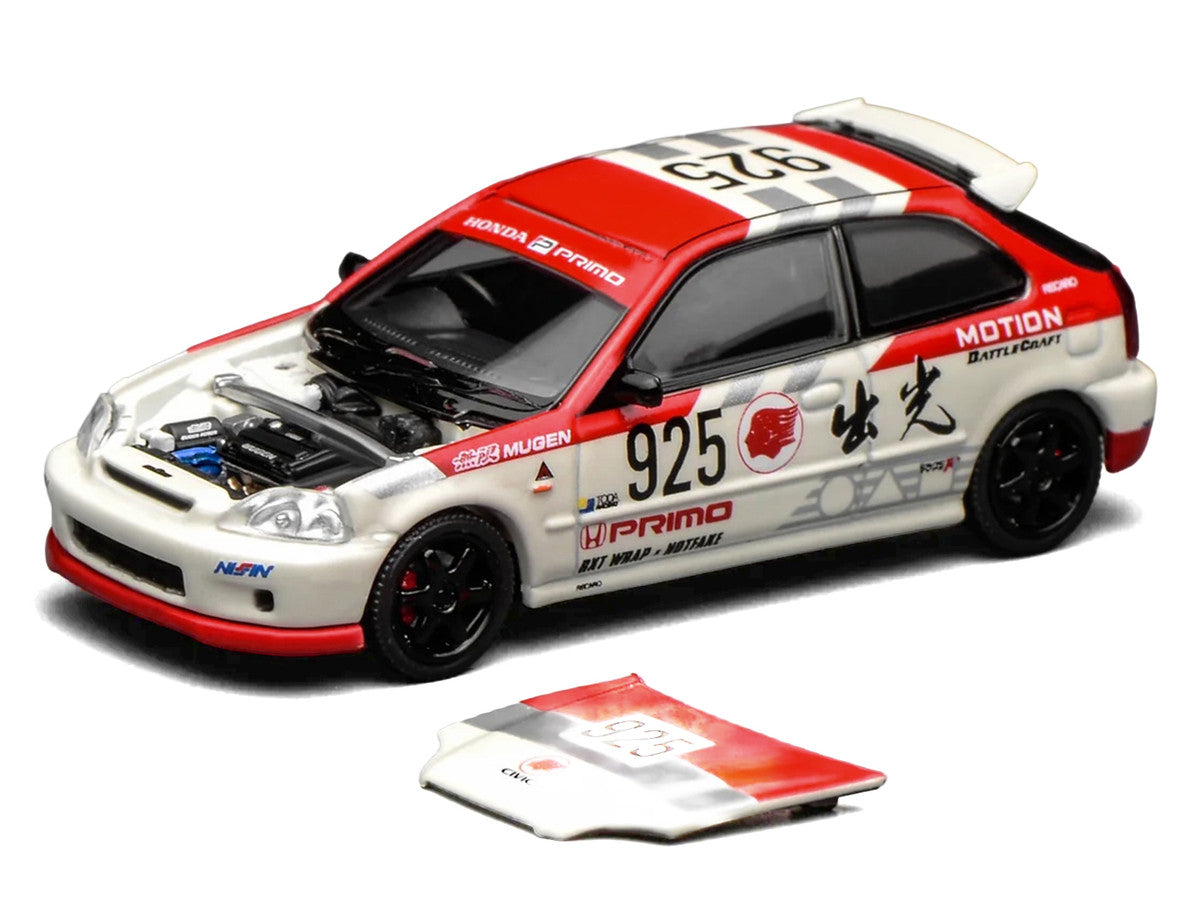 Honda Civic Type R (EK9) RHD (Right Hand Drive) #925 "Idemitsu Motion" White and Red 1/64 Diecast Model Car by MotorHelix Motorhelix
